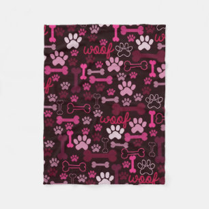 Red Paw Prints & Bones Fleece Blanket