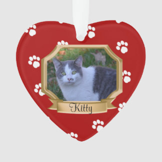 Red Paw Prints Pet Photo Ornament