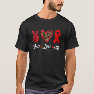Red Peace Love Cure Heart American February women  T-Shirt