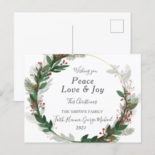 Red Peace Love Joy Family Merry Christmas Postcard