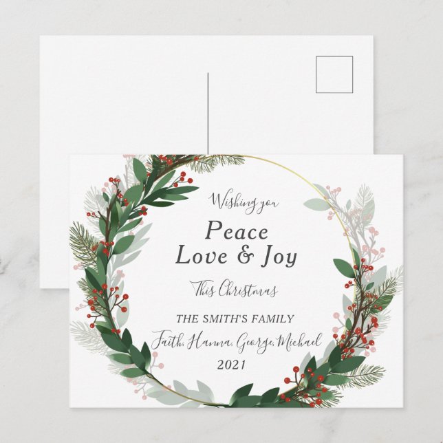 Red Peace Love Joy Family Merry Christmas Postcard (Front/Back)