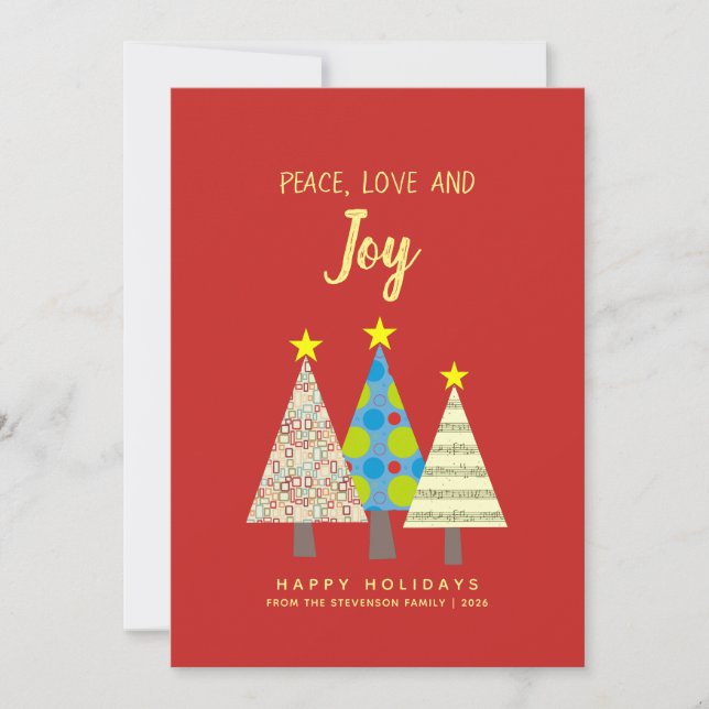 Red Peace Love Joy Holiday Card (Front)