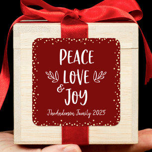 Red Peace Love Joy Quote Typography Modern Custom Square Sticker