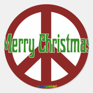 Red Peace sign with Merry Christmas Classic Round Sticker