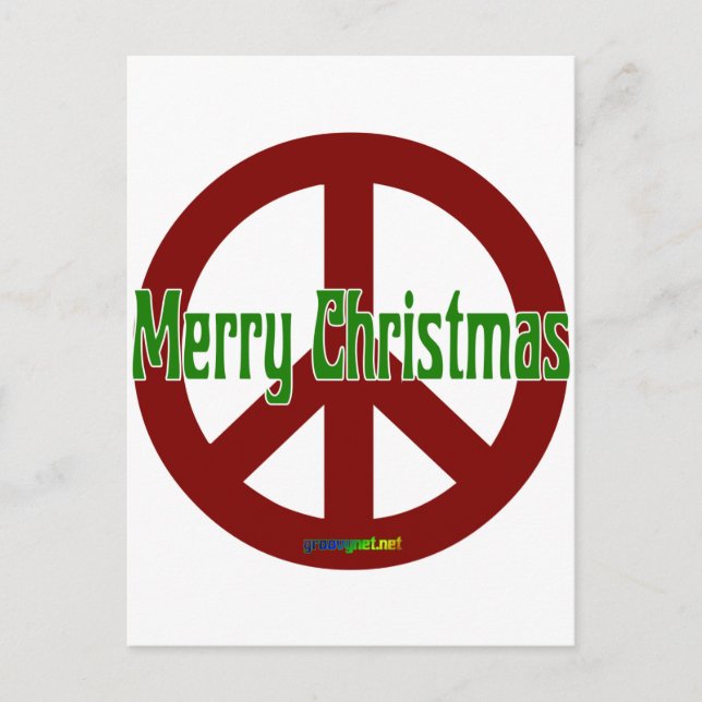 Red Peace sign with Merry Christmas Holiday Postcard (Front)