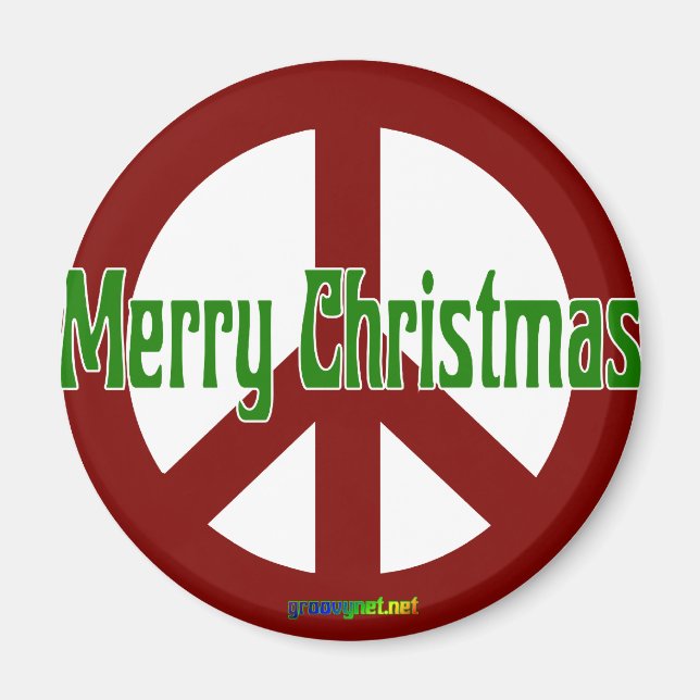Red Peace sign with Merry Christmas Magnet (Front)