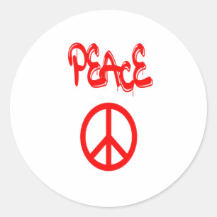 Red Peace Sign with Peace Spelled Out in Graffiti Classic Round Sticker