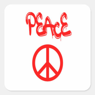 Red Peace Sign with Peace Spelled Out in Graffiti Square Sticker