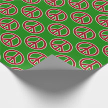 Red Peace Signs on Green Gift Wrap