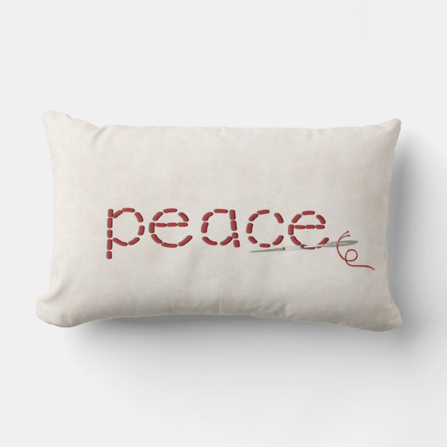 red PEACE text stitch with needle Lumbar Cushion (Front)