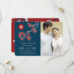 Red Peach Blossoms Chinese Double Happiness Photo Save The Date