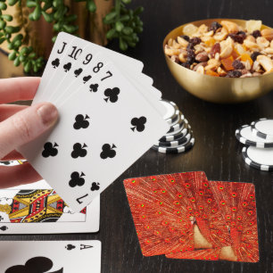 Red Peacock Displaying His Red Feathers,   Playing Cards