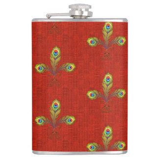 Red Peacock Fleur de Lis Hip Flask