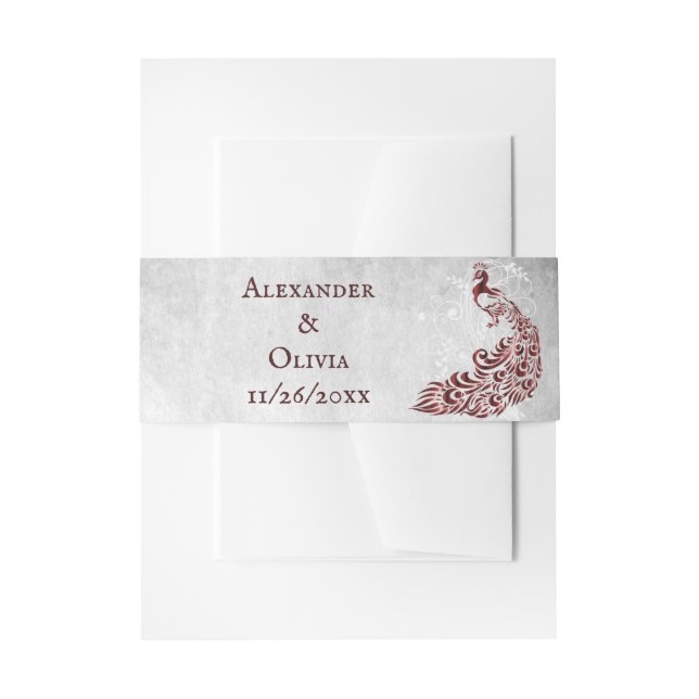 Red Peacock Leaf Vine Invite Belly Band Invitation Belly Band (Front Example)