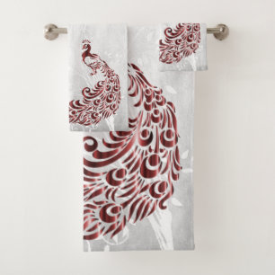 Red Peacock Personalised Bath Towels