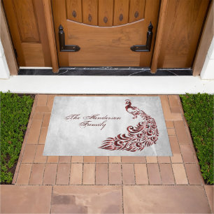 Red Peacock Personalised Door Mat
