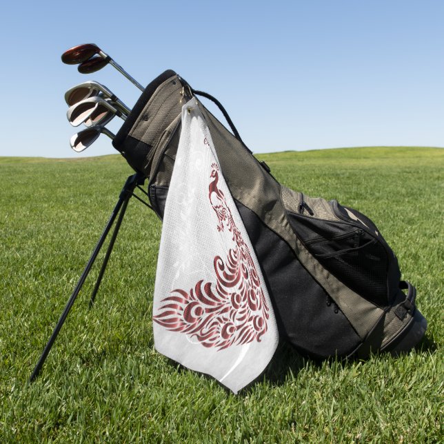 Red Peacock Personalised Golf Towel (Green)
