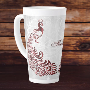 Red Peacock Personalised Latte Mug