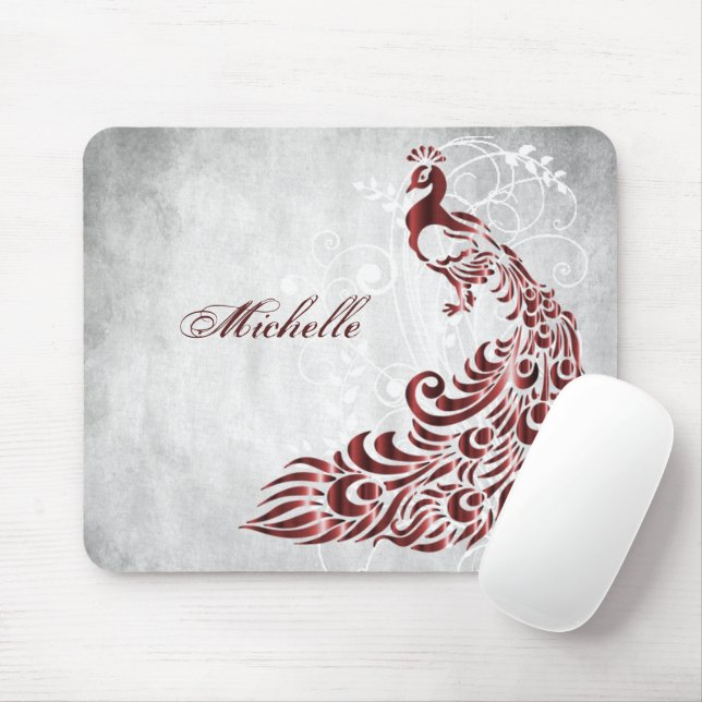Red Peacock Personalised Mouse Pad (With Mouse)