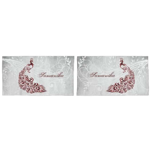 Red Peacock Personalised Pillowcases (Front-Set)