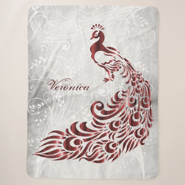 Red Peacock Personalised Sherpa Blanket (Front)