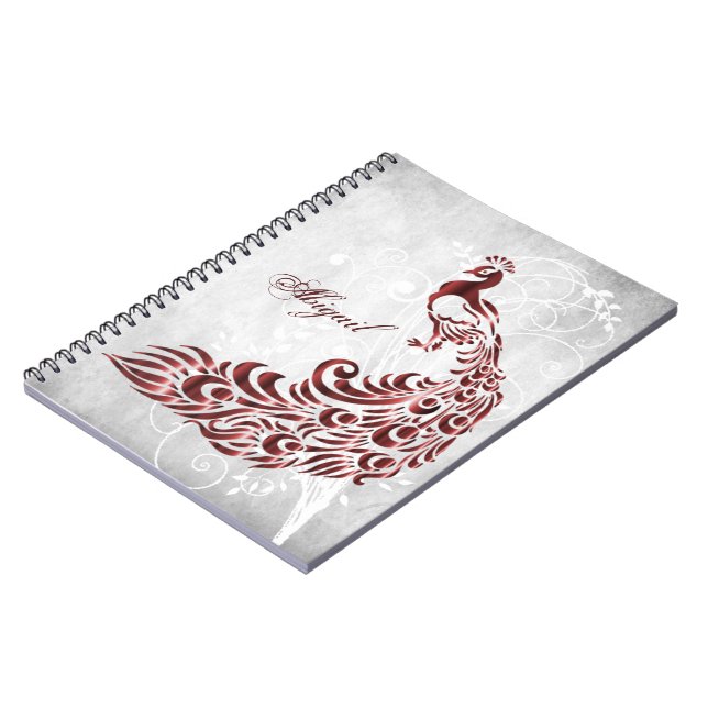 Red Peacock Personalised Spiral Notebook (Left Side)