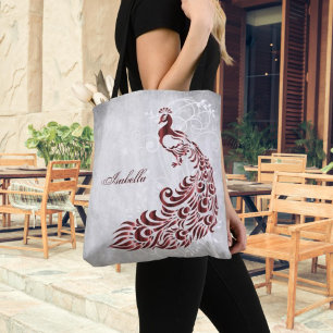 Red Peacock Personalised Tote Bag