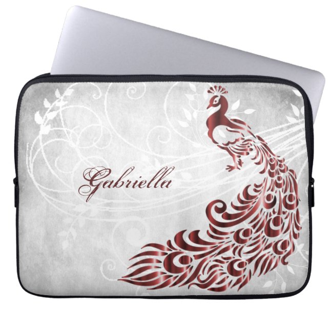 Red Peacock Personalized Laptop Sleeve (Front)