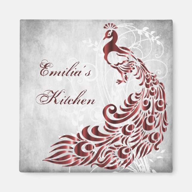 Red Peacock Personalized Magnet (Front)