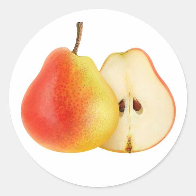 Red pear cut in halves classic round sticker (Front)
