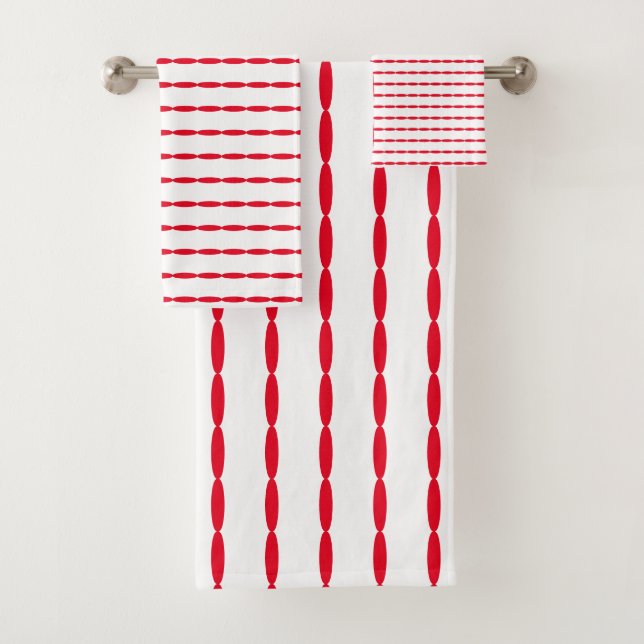 Red Pearls Beads Geometric Patterns Cute Holiday Bath Towel Set (Insitu)