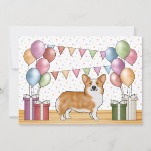 Red Pembroke Welsh Corgi Colourful Pastel Birthday Invitation