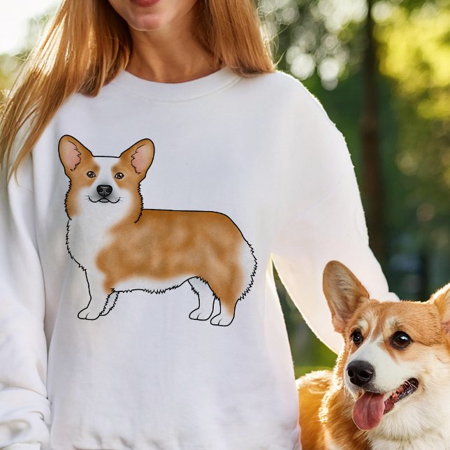 Red Pembroke Welsh Corgi Cute Dog Illustration Sweatshirt (Please note: This image is a digitally created mockup.)