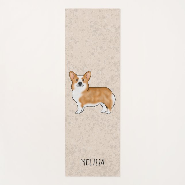 Red Pembroke Welsh Corgi Cute Dog With Custom Name Yoga Mat (Front)