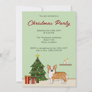Red Pembroke Welsh Corgi Dog And Christmas Tree Invitation