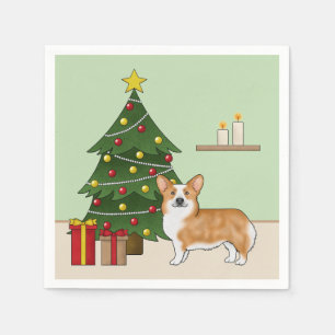 Red Pembroke Welsh Corgi Dog And Christmas Tree Napkin