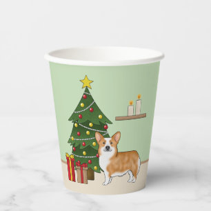 Red Pembroke Welsh Corgi Dog And Christmas Tree Paper Cups