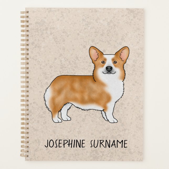 Red Pembroke Welsh Corgi Dog With Custom Name Planner (Front)