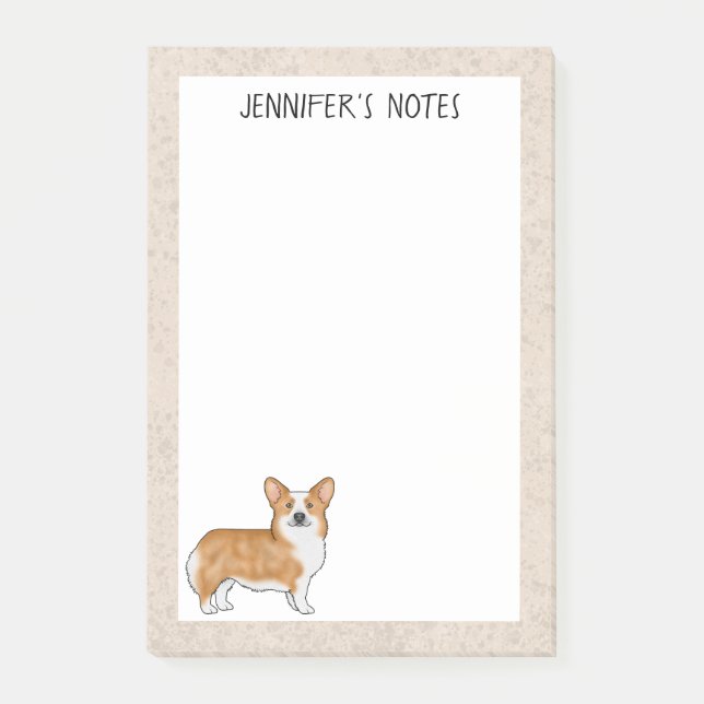 Red Pembroke Welsh Corgi Dog With Custom Text Post-it Notes (Front)