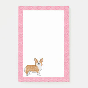 Red Pembroke Welsh Corgi Love Heart Pattern Pink Post-it Notes