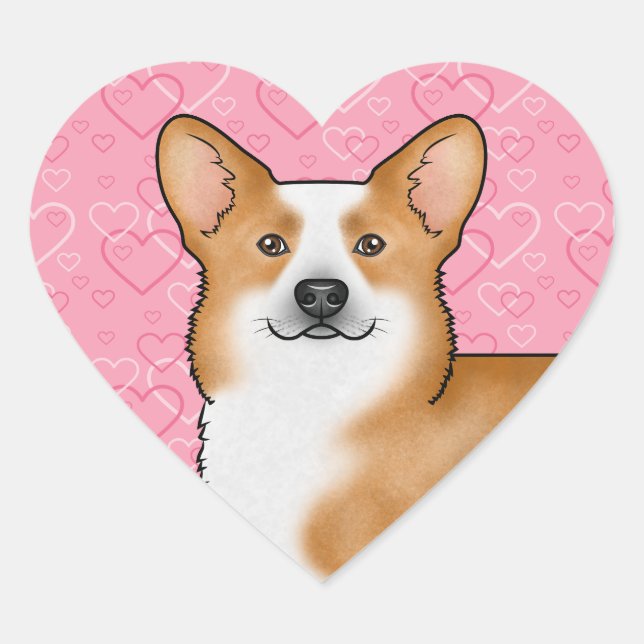 Red Pembroke Welsh Corgi Love Heart Pattern Pink Sticker (Front)