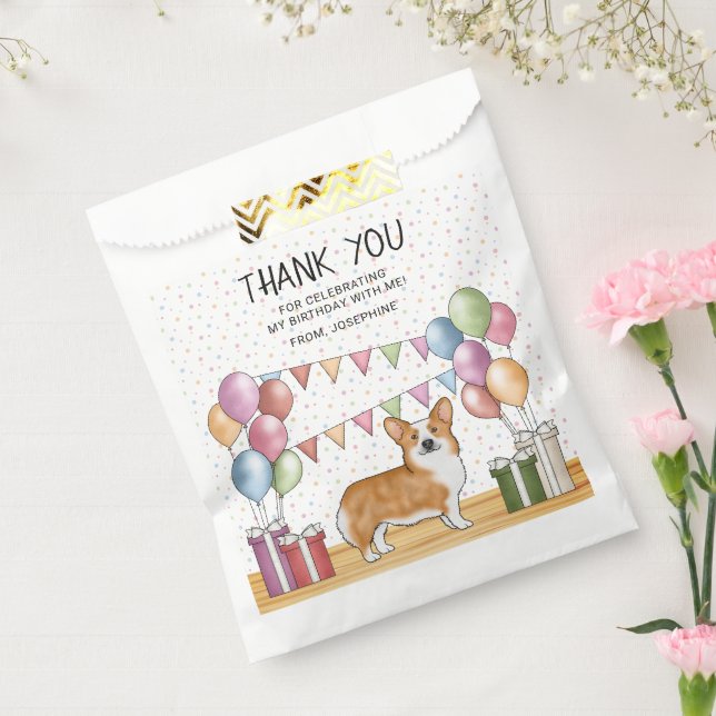 Red Pembroke Welsh Corgi Pastel Birthday Thank You Favour Bags (Sealed)
