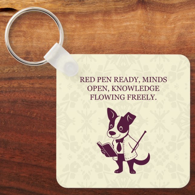 Red Pen Ready Minds Open Knowledge Flowing Freely Key Ring (Front)