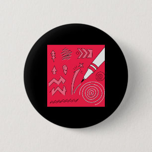 Red Pencil Colourful Expressive Digital Art Illust 6 Cm Round Badge