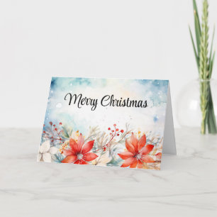 Red Peonies Christmas Card
