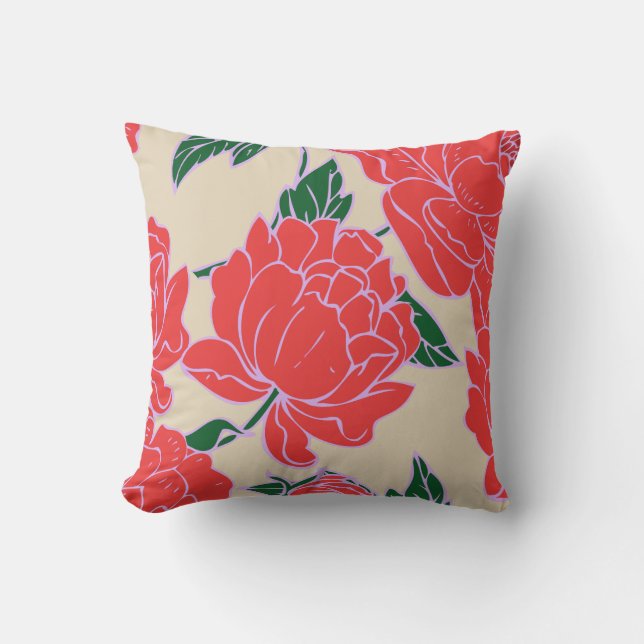 Red Peonies Cushion (Front)