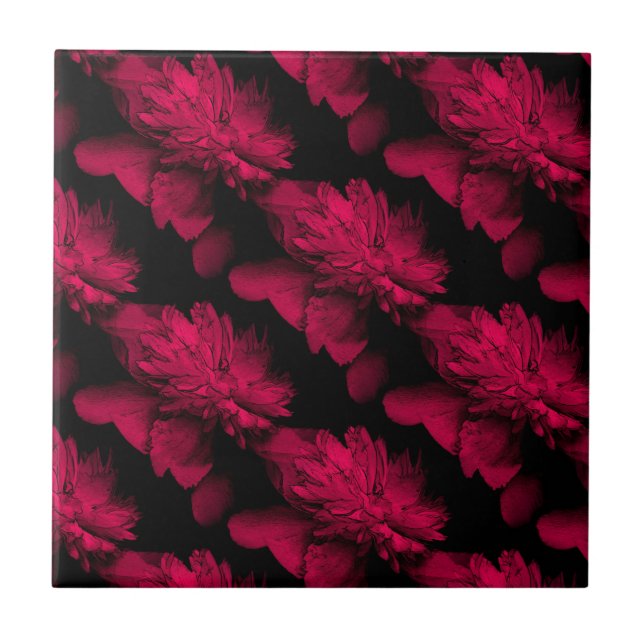 Red Peonies Floral Art Tile (Front)