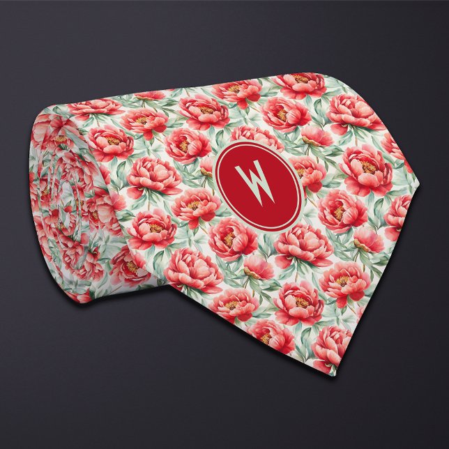 Red Peonies Floral  Tie (Creator Uploaded)