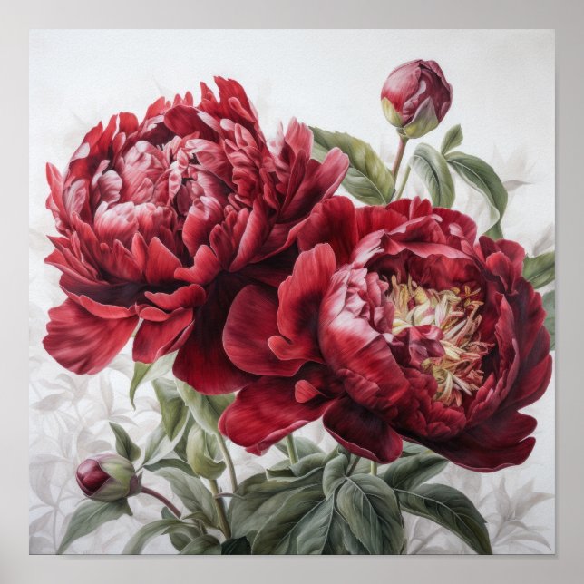 Red Peonies Flower Art Print Poster (Front)