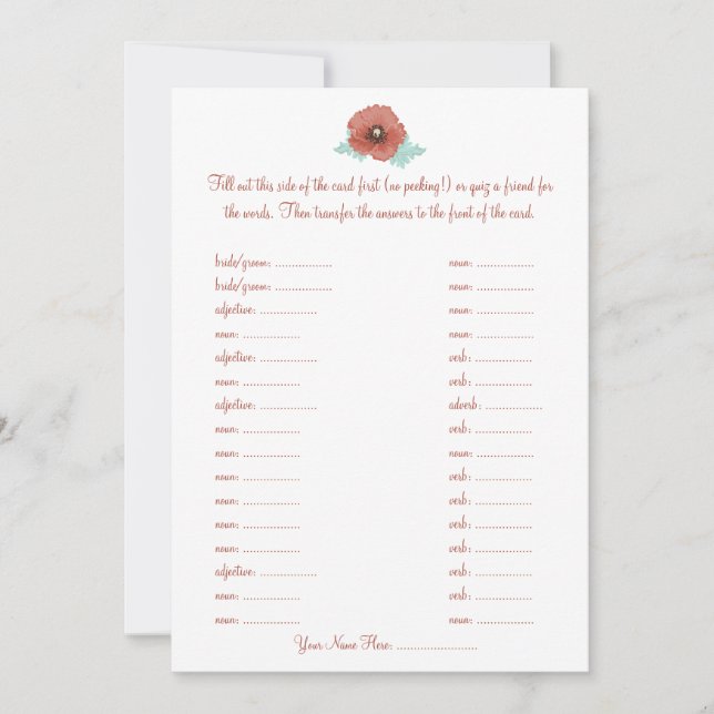 Red Peonies Flowers Wedding Vows Libs Cards (Front)